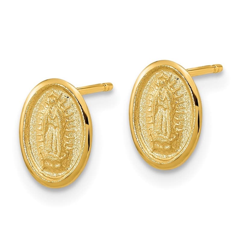 Curata 14k Yellow Gold Our Lady Of Guadalupe Reiligious Medal Post Earrings 9x7mm