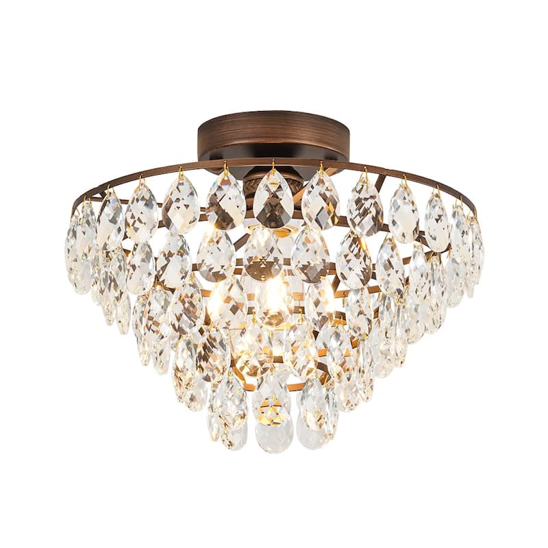 Vintage Glam Tiered Round Crystal Semi Flush Ceiling Light 12.6in