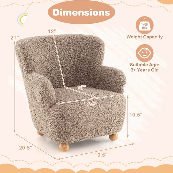 dimension image slide 0 of 3, Costway Sherpa Kids Sofa with Solid Rubber Wood Legs for Boys & Girls - See Details