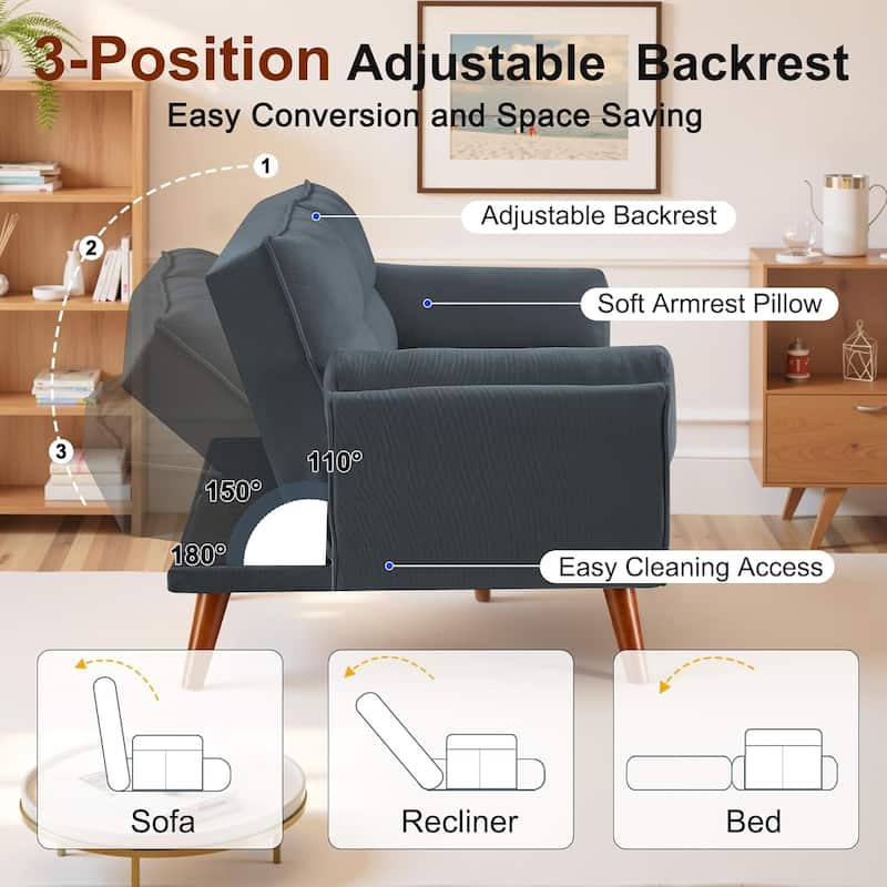 75″ Convertible Futon Sofa Bed, Small Futon Couch with Adjustable Backrest, Sleeper Sofa Couches for Small Living Room, Office