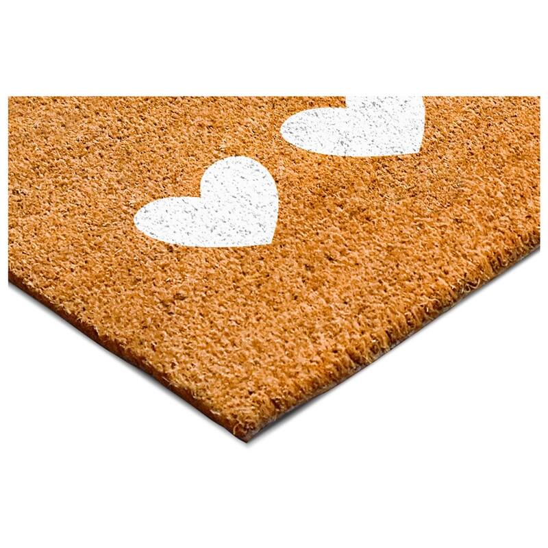 HomeRoots 24" X 36" Brown And White Three Hearts Outdoor Coir Door Mat - 24.00' X '36.00