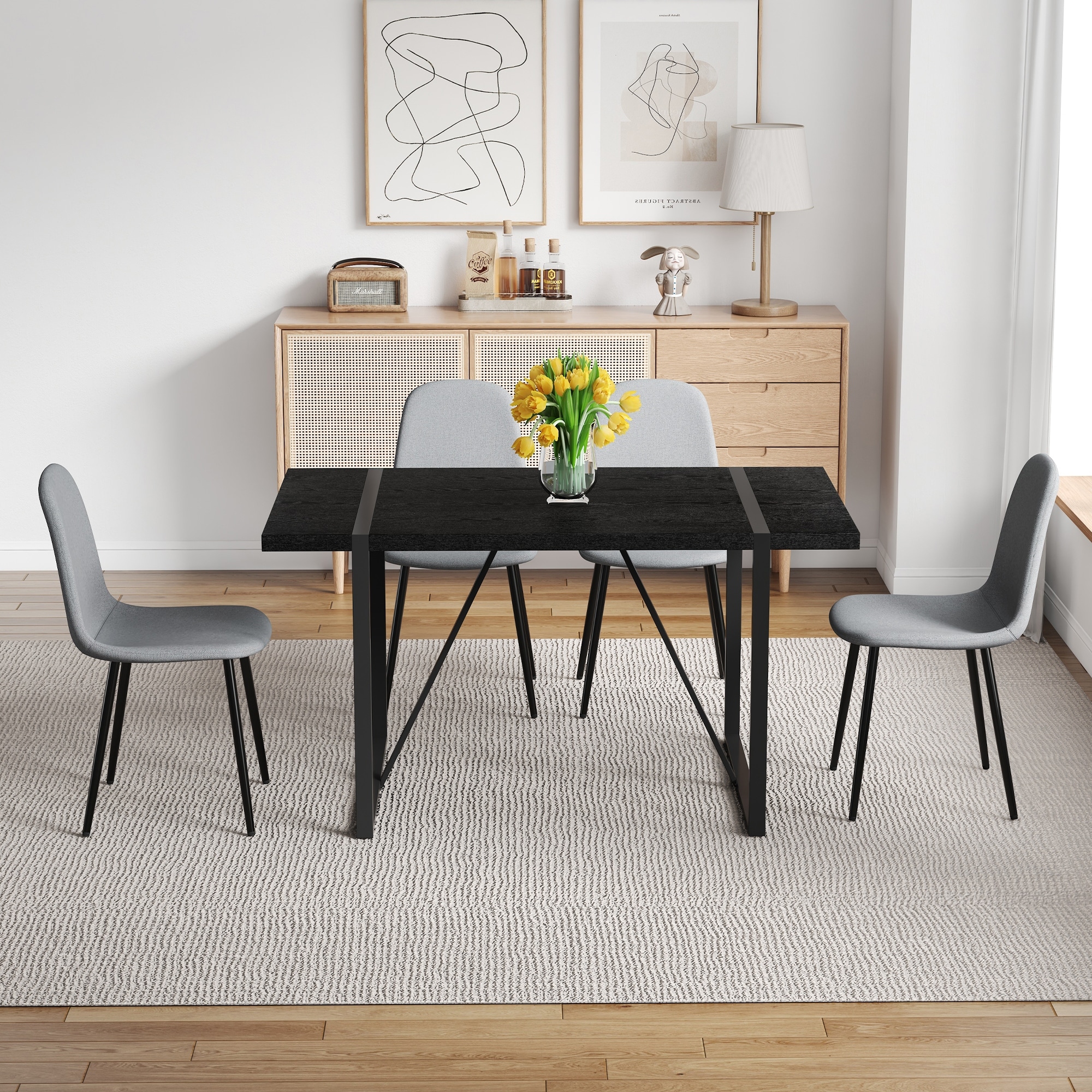 Rectangular Dining Table Set for 4, 55-Inch Wood Table with 4 Chairs, 5-Piece Modern Kitchen Table Set