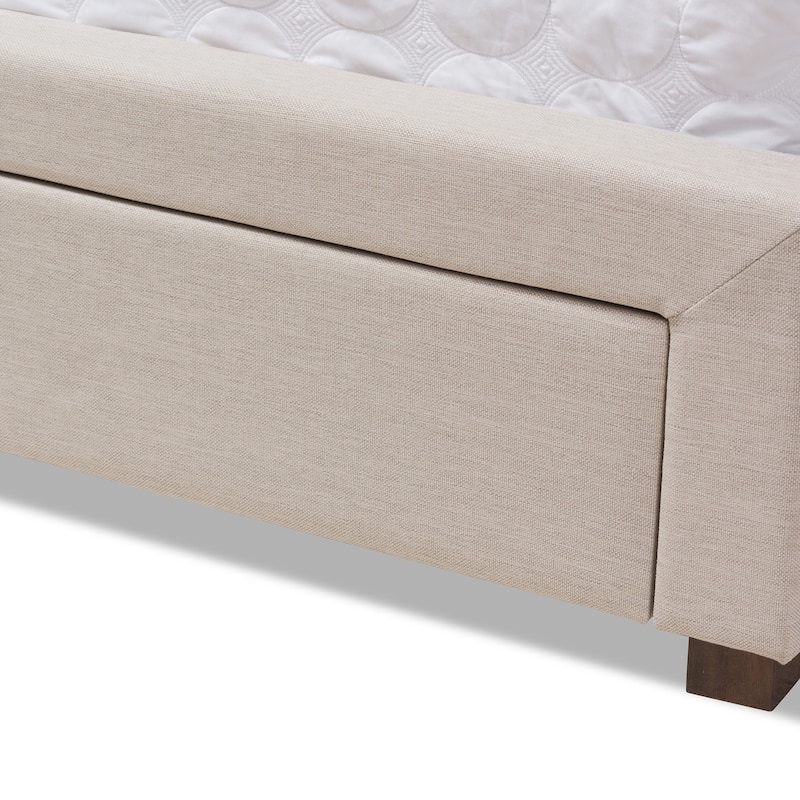 Modern Fabric Storage Bed - Beige Upholstered Platform Bed Frame - Low Profile Bed for Bedrooms