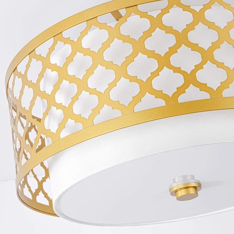 3-light Modern Gold Cylinder Drum Fabric Semi-Flush Mount Light - 17.7 in. W x 9.7 in. H