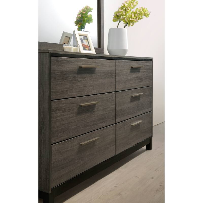 Ioana Antique Grey Finish Wood Bed Room Set, Queen Size Bed, Dresser, Mirror, Night Stand, Chest