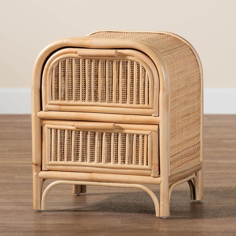 Adrika Bohemian Natural Rattan 2-Drawer Nightstand