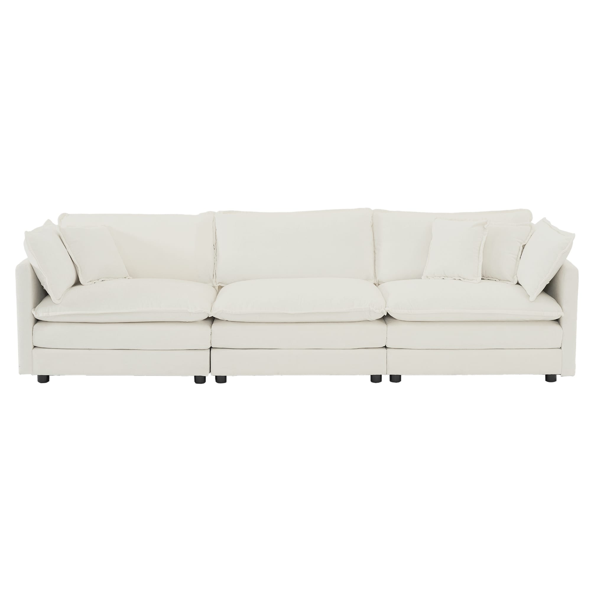 3-Seat Modular Sofa,Oversize Deep Seat Sectional Couch with 1 Ottoman,White