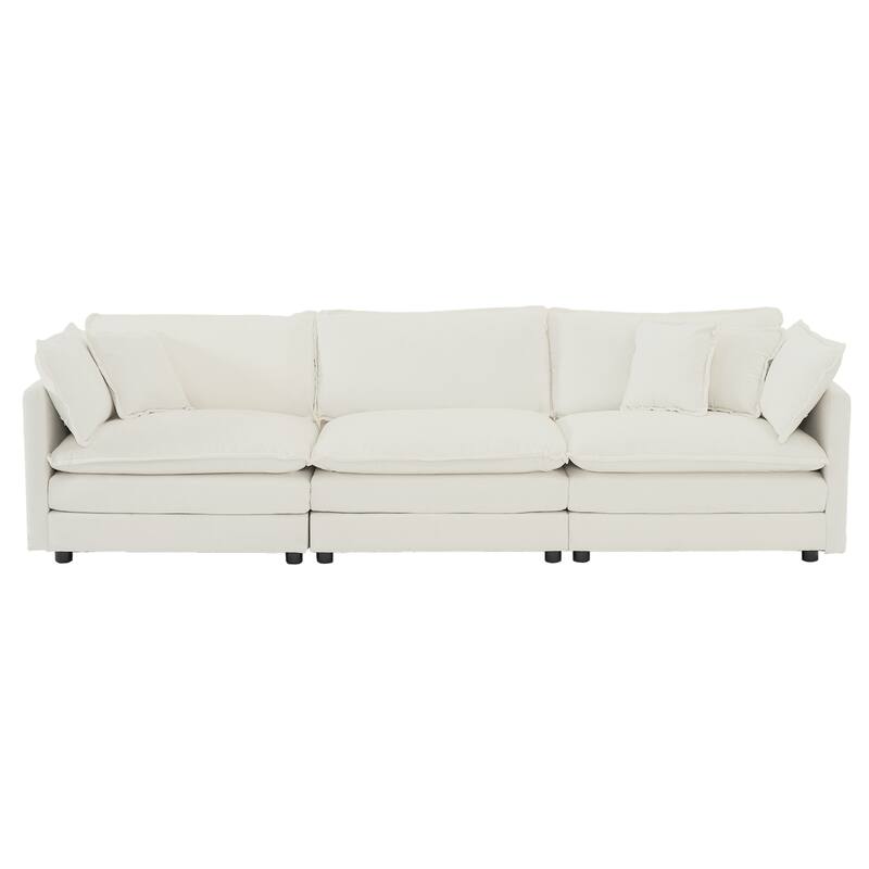 GDFStudio - Zika Chenille 3-Seater Sofa with 2 Ottoman