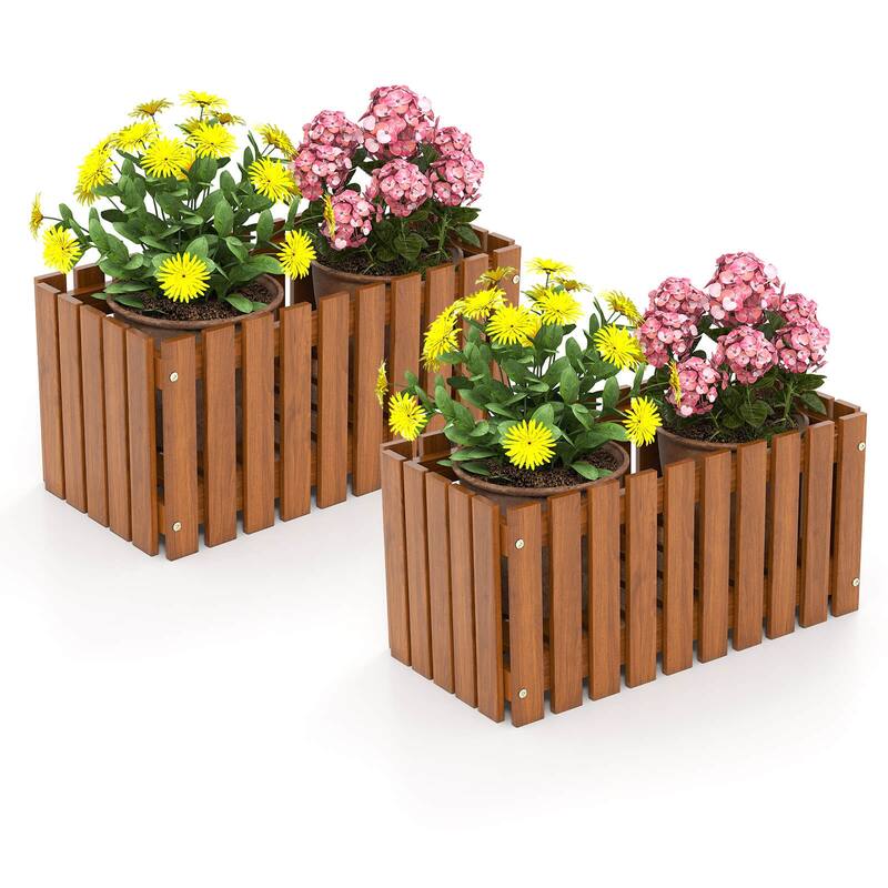 Costway 1/2 PCS Solid wood patio furniture outdoor slat style flower - 2 pcs