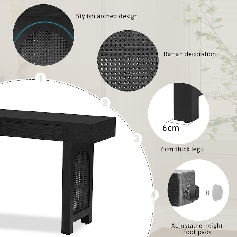 Console Table with Rattan Accent, Entryway Table with Storage Drawers, Sofa Table for Living Room, Entrance, Corridor, Hallway