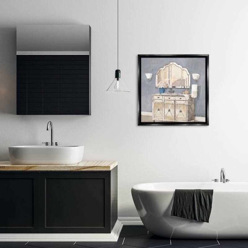 Stupell Traditional Bathroom Sink & Mirror Framed Floater Canvas Wall Art Design By Charlene Olson