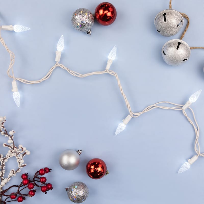 LED Faceted C6 Christmas Lights - Pure White - 23' White Wire - 70ct