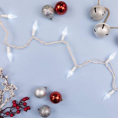 LED Faceted C6 Christmas Lights - Pure White - 23' White Wire - 70ct