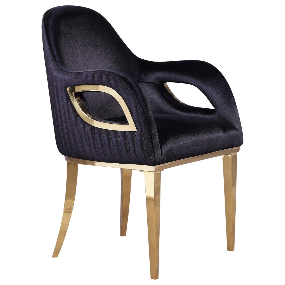 Luxury Black Velvet Accent Armchair with Fox-Eyes Arms
