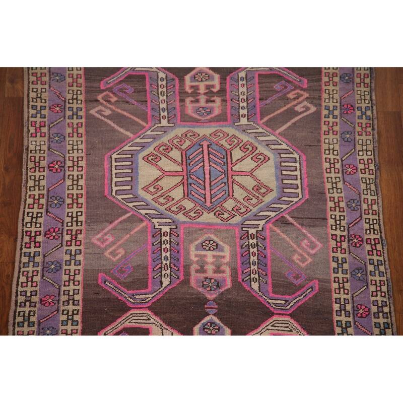 Meshkin Persian Vintage Runner Rug Handmade Wool Carpet - 3'4" x 10'0"