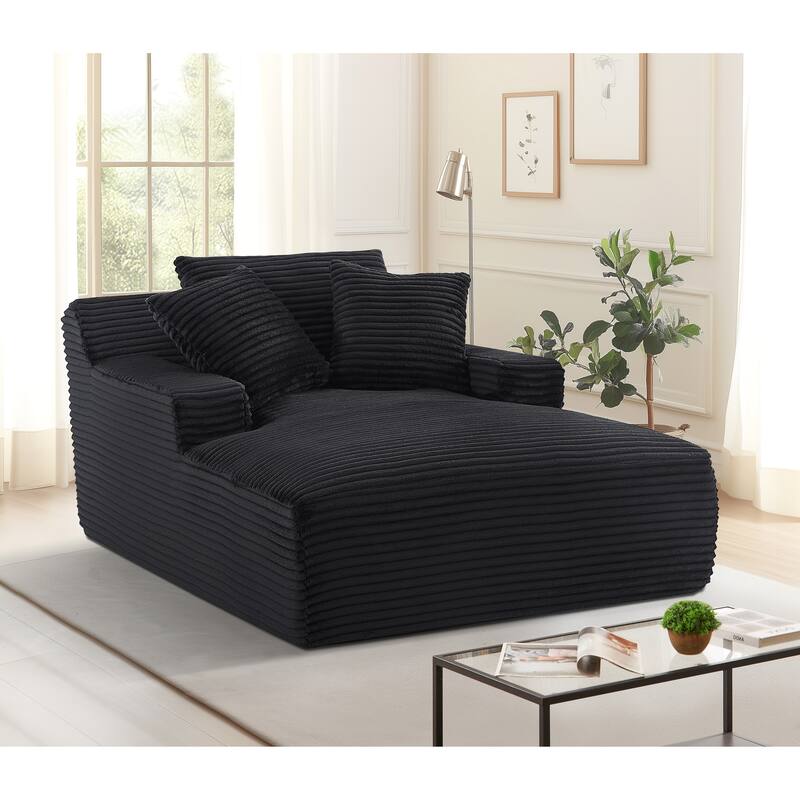 Oversized Chaise Lounge Chair in Corduroy, Black, No Assembly