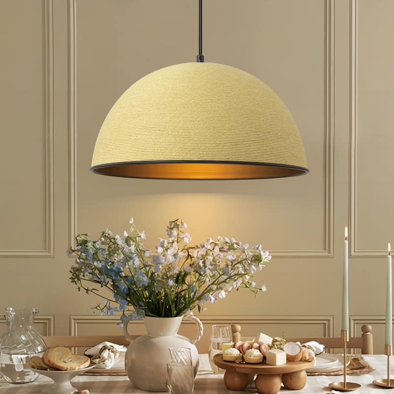 1-Light Modern Farmhouse Hand Woven Rope Bowl Dome Pendant Light for Kitchen Island