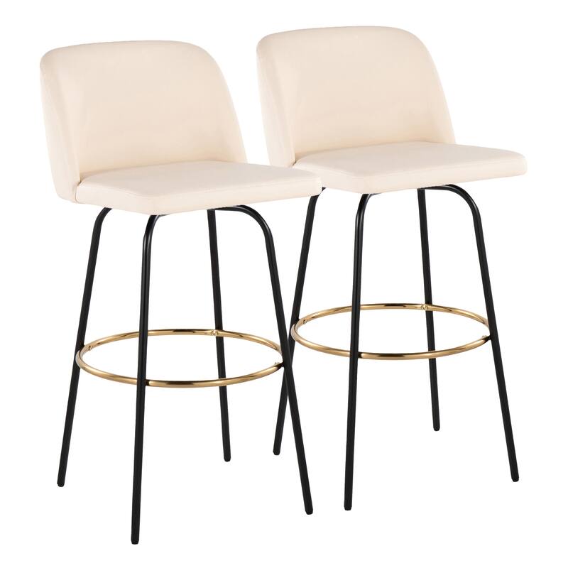 Silver Orchid Vallberga 30" Fixed-Height Bar Stool with Metal Base & Round Gold Footrest (Set of 2)