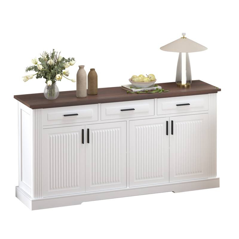 63" Farmhouse Sideboard Buffet Cabinet with 4 Doors and 3 Drawers