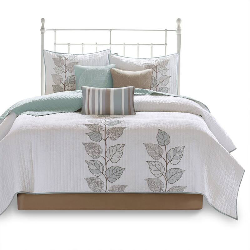 GDF Studio - Leaf Embroidered Reversible Quilt Set with Decorative Pillows