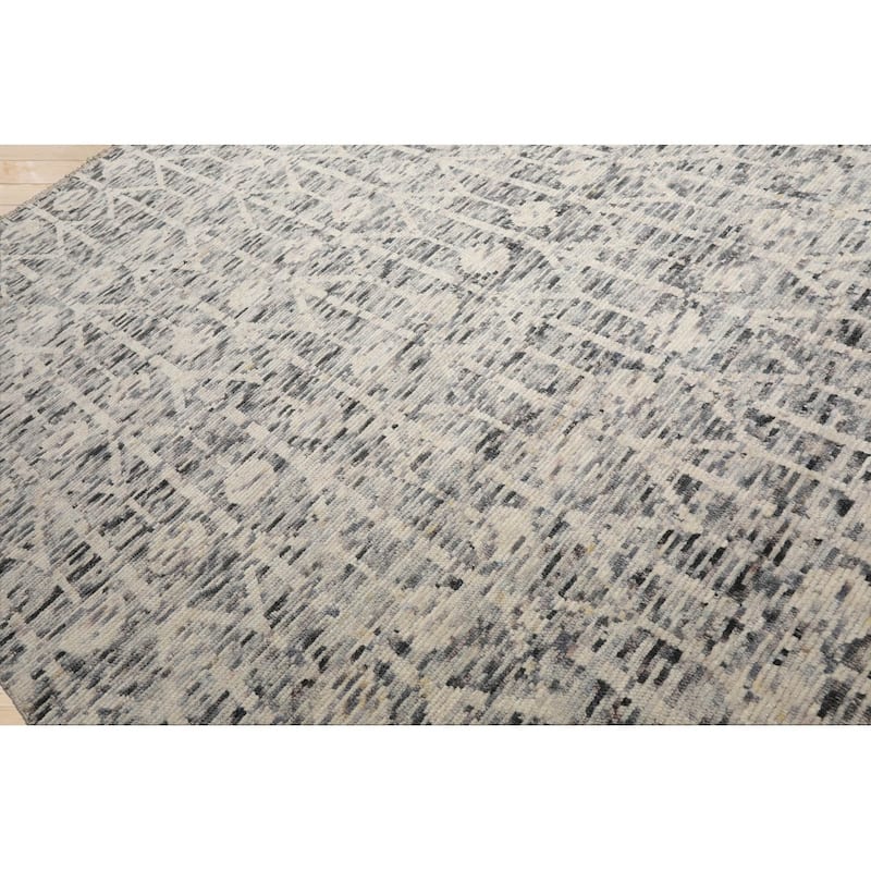 Hand Knotted Ivory, Gray Oushak 100% Wool Art Deco Oriental Area Rug - 8' 1'' x 9' 11''