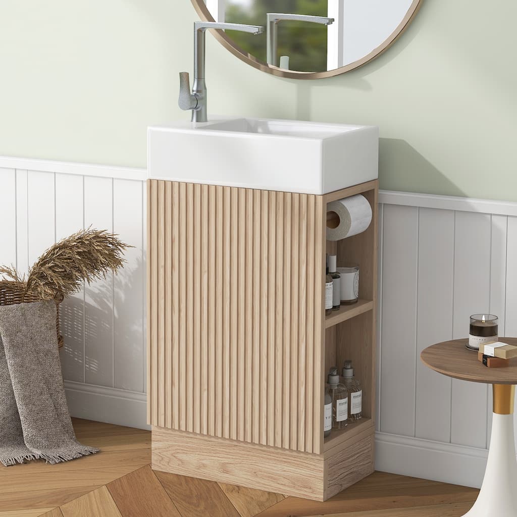18.6" Bathroom Vanity With Sink, Bathroom Vanity Cabinet With Two-Tier Shelf, Left Or Right Orientation