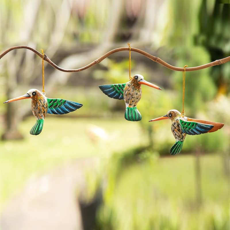 Novica Handmade Hummingbird Joy Wood Ornaments (Set Of 3)