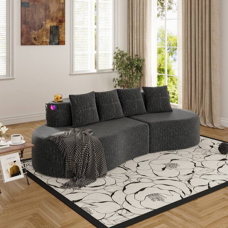 94.49" Chenille Curved Sectional Sofa with Pillows, No Assembly Required - Dark Grey