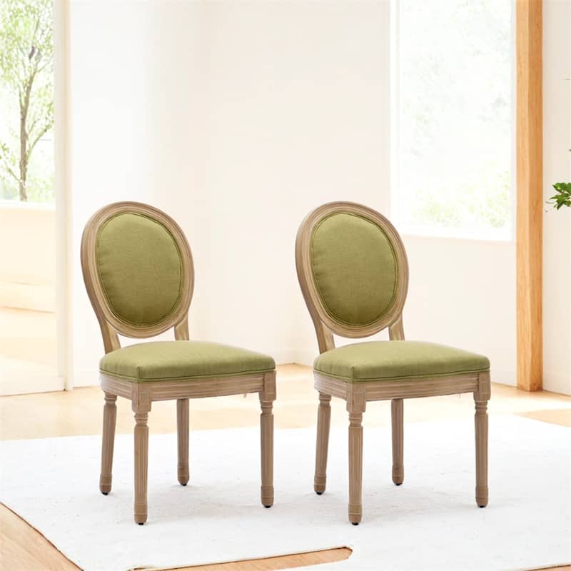 Solid Wood Frame Antique Painting Linen Fabric Back Dining Chair,2 PCS