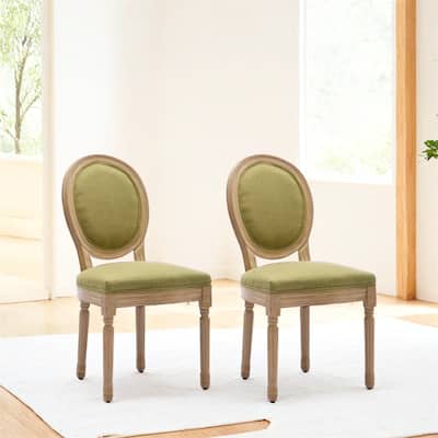 Solid Wood Frame Antique Painting Linen Fabric Back Dining Chair,2 PCS