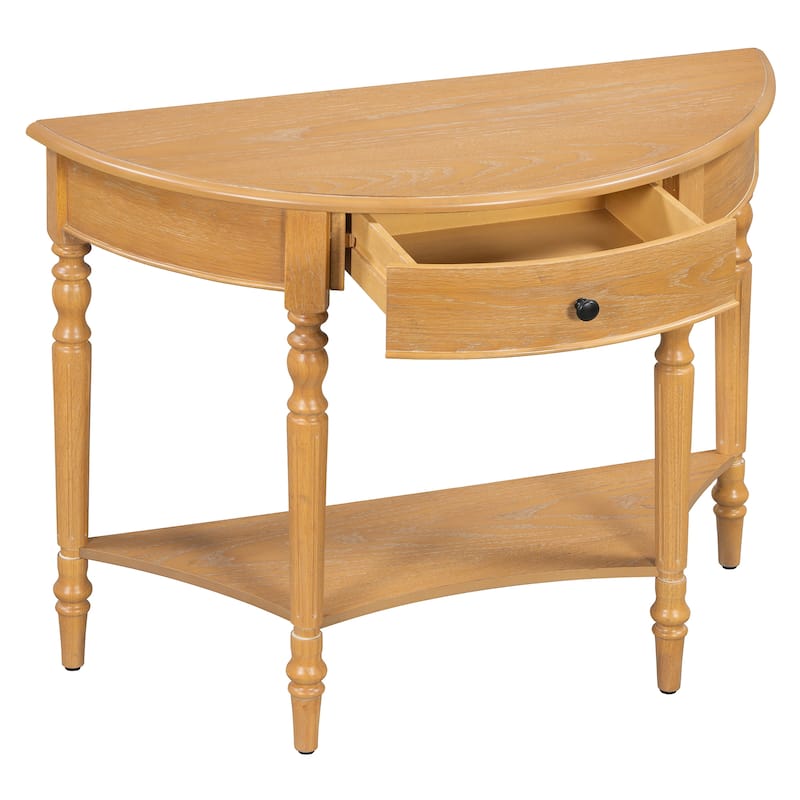 Half-Moon Farmhouse Console Table with Drawer & Shelf by Harper&Bright Designs