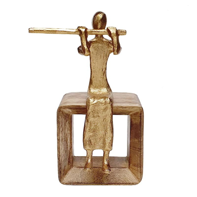 Musician Figure with Flute - 8.5" - Gold