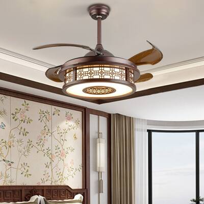 42" Brown Retractable Ceiling Fan 3 Light Silent with Remote Control - 42''