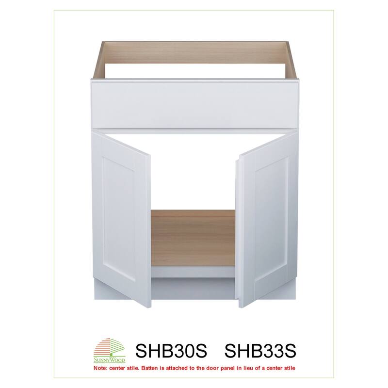 Sunny Wood Shaker Hill 30" Double Door Sink Base Cabinet
