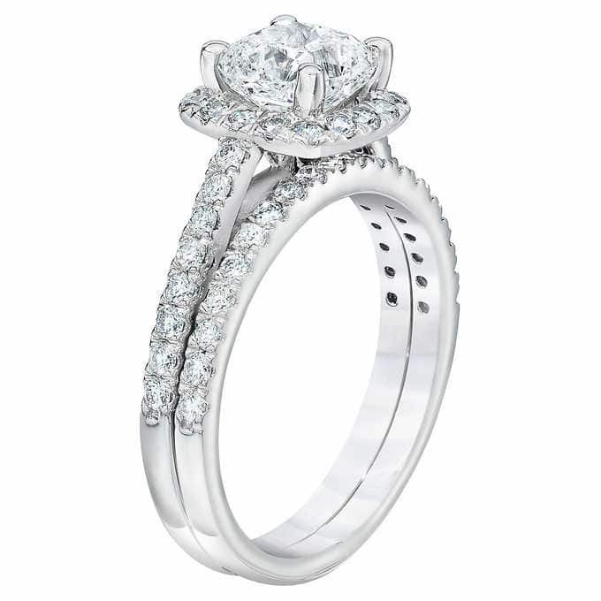 2.25 cttw Cushion Halo Diamond Engagement Wedding Ring Set White Gold