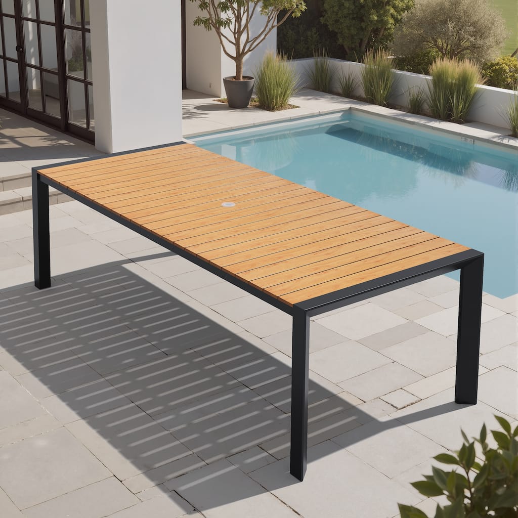 Outdoor All-Weather Aluminum Patio Rectangular Dining Table with Umbrella Hole