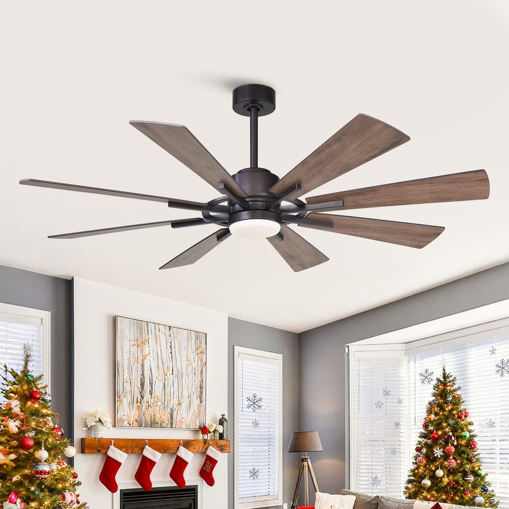Parrot Uncle 60" Farmhouse Integrated LED Windmill Ceiling Fan with Light and Remote