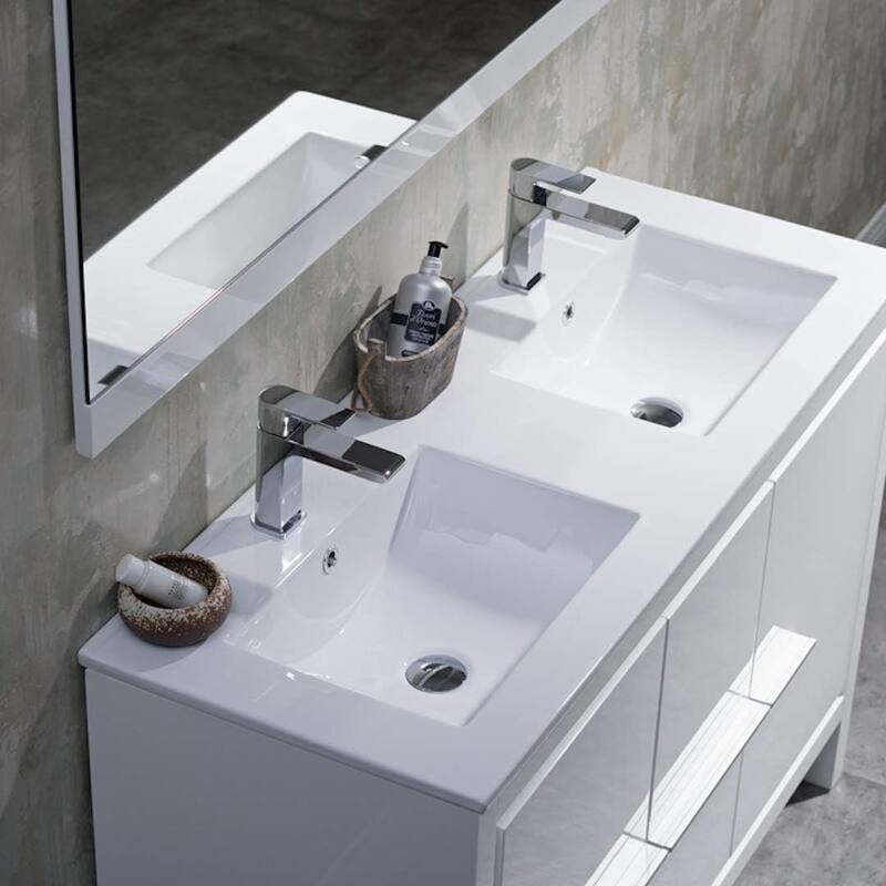 Blossom 48-Inch Double Bathroom Vanity Set with Ceramic Sinks & Mirror