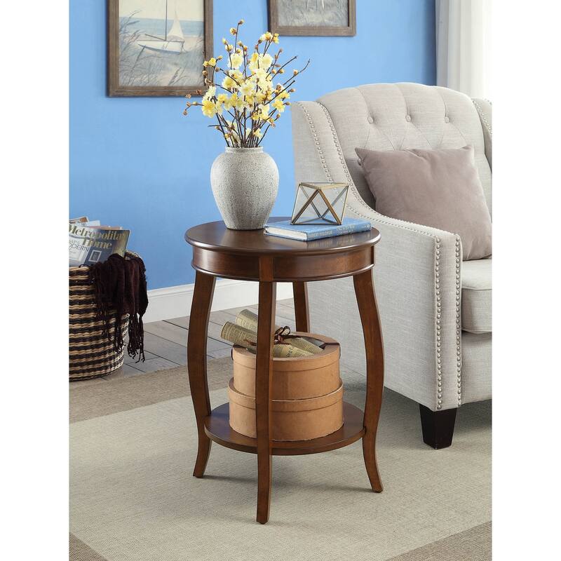Charming Walnut Finish Accent Table with Open Shelf Storage - Brown
