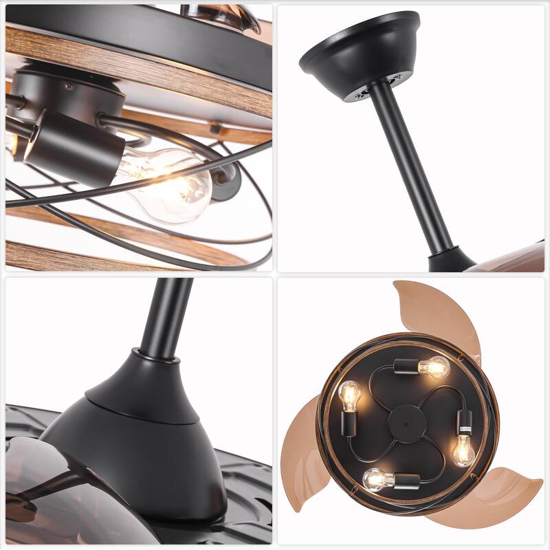 Bella Depot 42" Rustic Retractable Wood Ceiling Fan with Light and Remote 6-Speed Reversible Fan