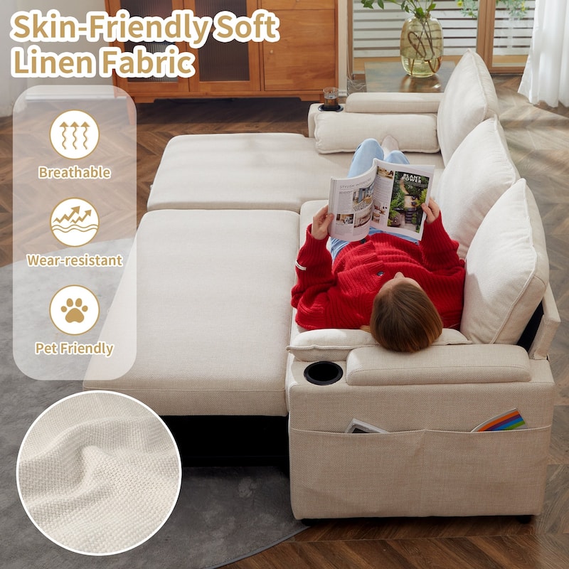 80" L-Shaped Sofa Couch Bed, Sofa Sleeper with Pull Out Bed, Reversible Sleeper Sofa Bed