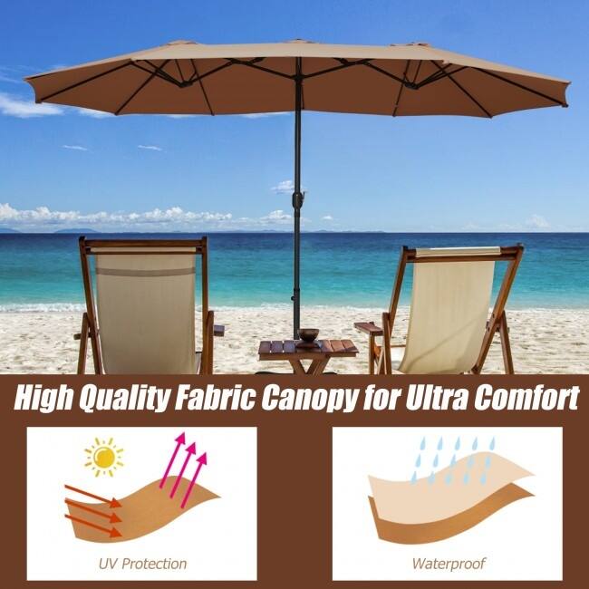 15 Foot Extra Large Patio Double Sided Umbrella with Crank and Base - 15' x 8' (W x H)