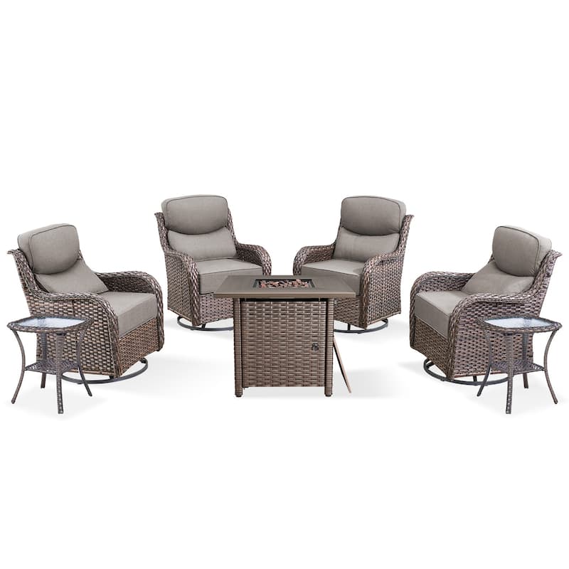 Pocassy 7 Pieces Outdoor 6" Swivel Chairs with Fire Pit Table
