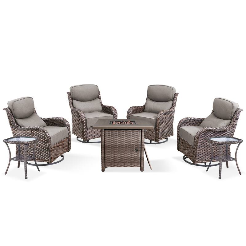 Pocassy Outdoor 6" Swivel Chairs with Fire Pit Table