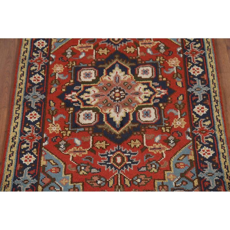 Geometric Heriz Serapi Oriental Accent Rug Handmade Wool Carpet - 3'0"x 4'10"