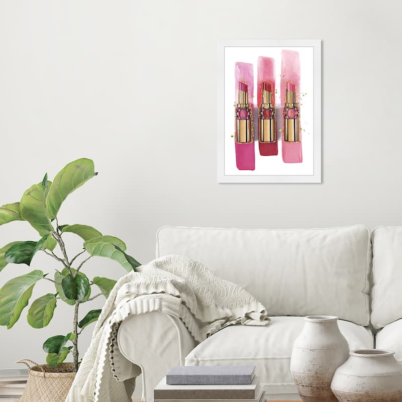 Wynwood Studio Prints Fashion and Glam Line of Lipstick Pink and Metallic Gold Glam Wall Art Canvas Print - White