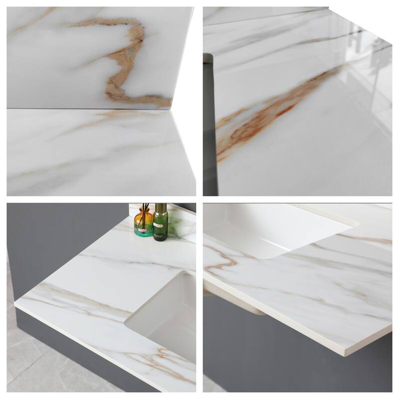43" Bathroom Marble Undermount Vanity Top with 4" Height Backsplash