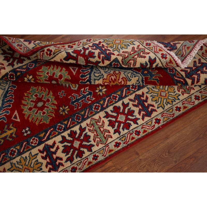 Kazak Oriental Accent Rug Handmade Traditional Red Wool Carpet - 3'3" x 4'7"