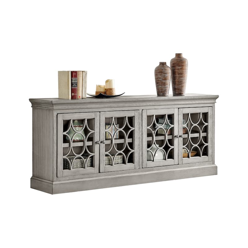 Rustic 72" Four Door TV Console, Entertainment Stand, Wood Accent Cabinet, Fully Assembled, White