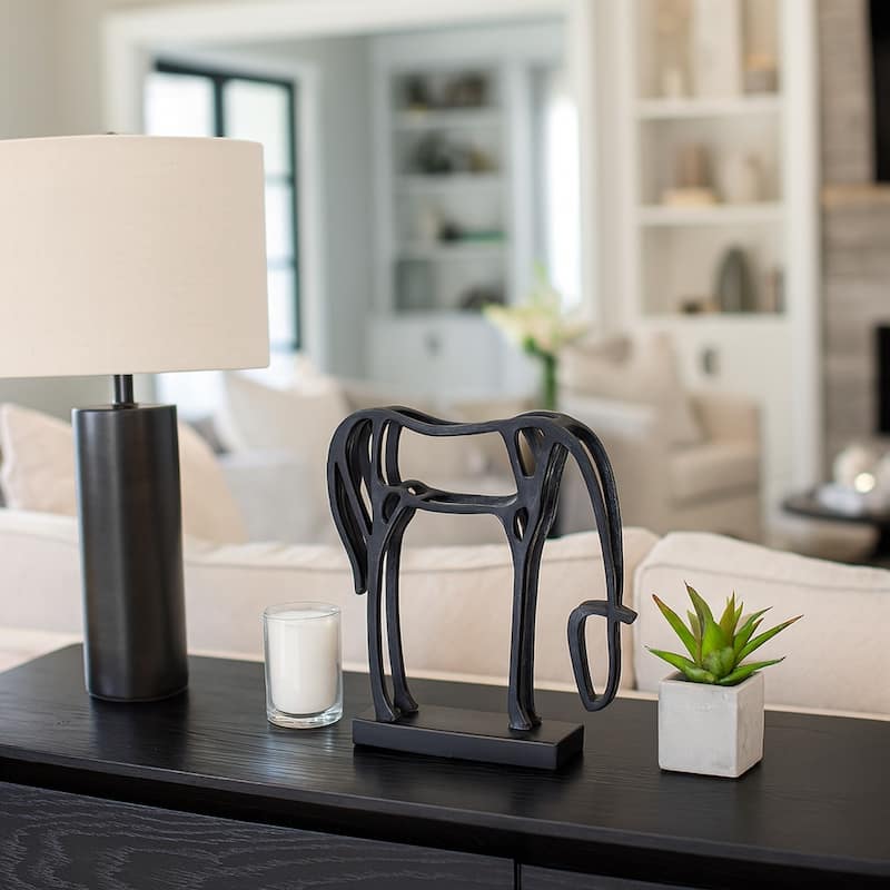 Metal Openwork Abstract Cut-out Horse Sculpture On Base - 15" Black - 13" x 3" x 15" - Black - 13" x 3" x 15"